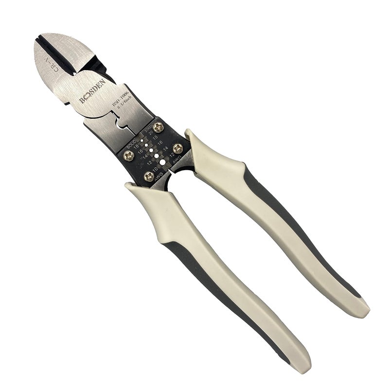 BOOSDEN Wire Cutters Heavy Duty with Wire Stripper Crimper  Diagonal Cutters  8 inch Side Cutters  Multi function Professional Industrial High Leverage Diagonal Cutting Pliers Tool